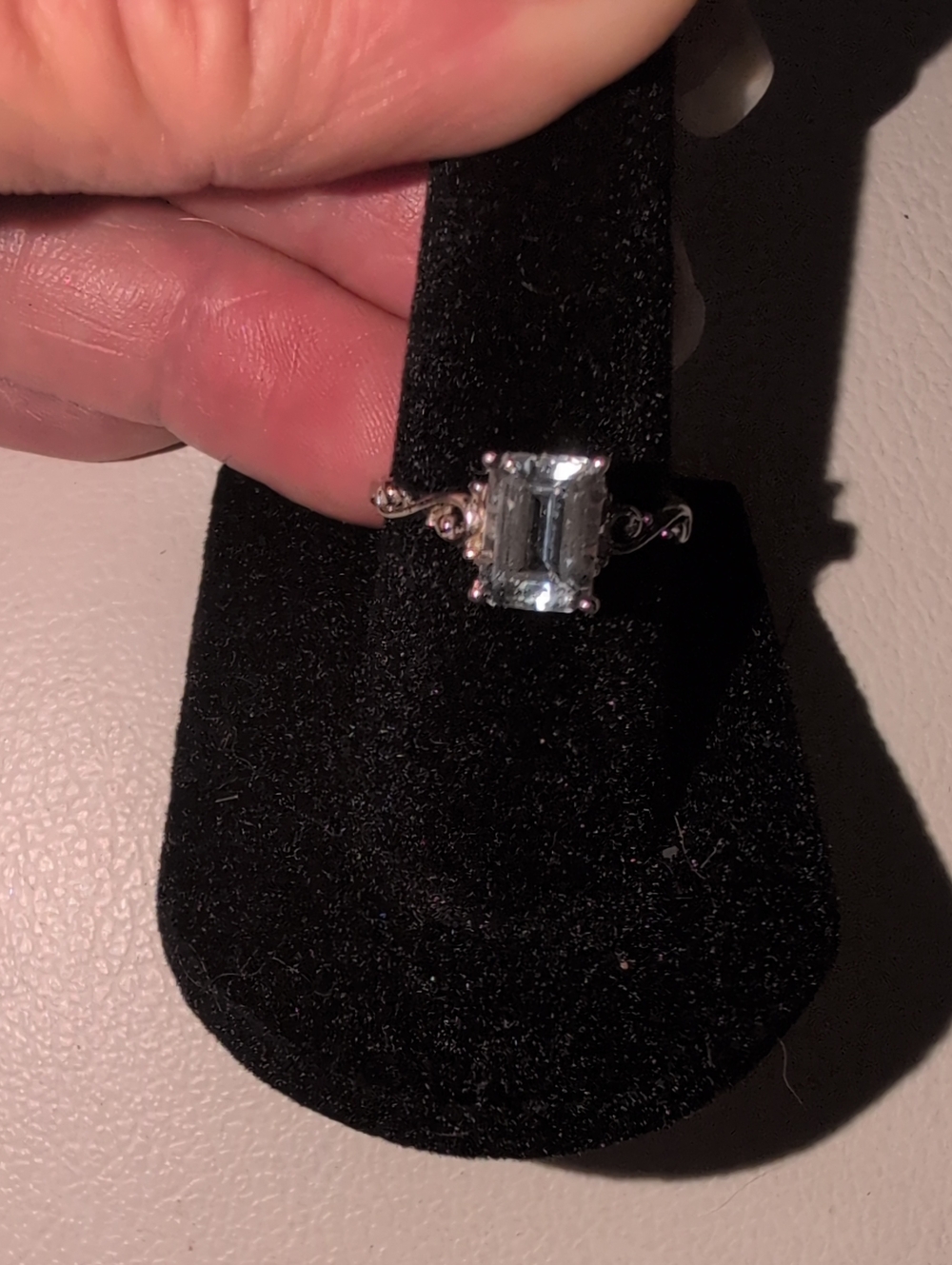 Silver Toned Filigree Ring with Light Blue Gemstone Size 6
